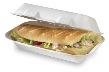 Ecological bagasse tray packaging for sandwiches or kebabs to go