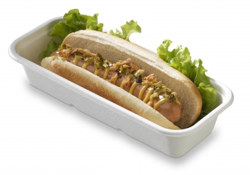 Ecological bagasse tray packaging for hotdogs to go