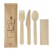 Wooden cutlery set in sealed bag, 250 units