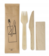 Wooden cutlery set in sealed bag, 250 units