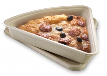 Emballage barquette écologique en bagasse pour pizzas, quiches ou tartes à emporter.